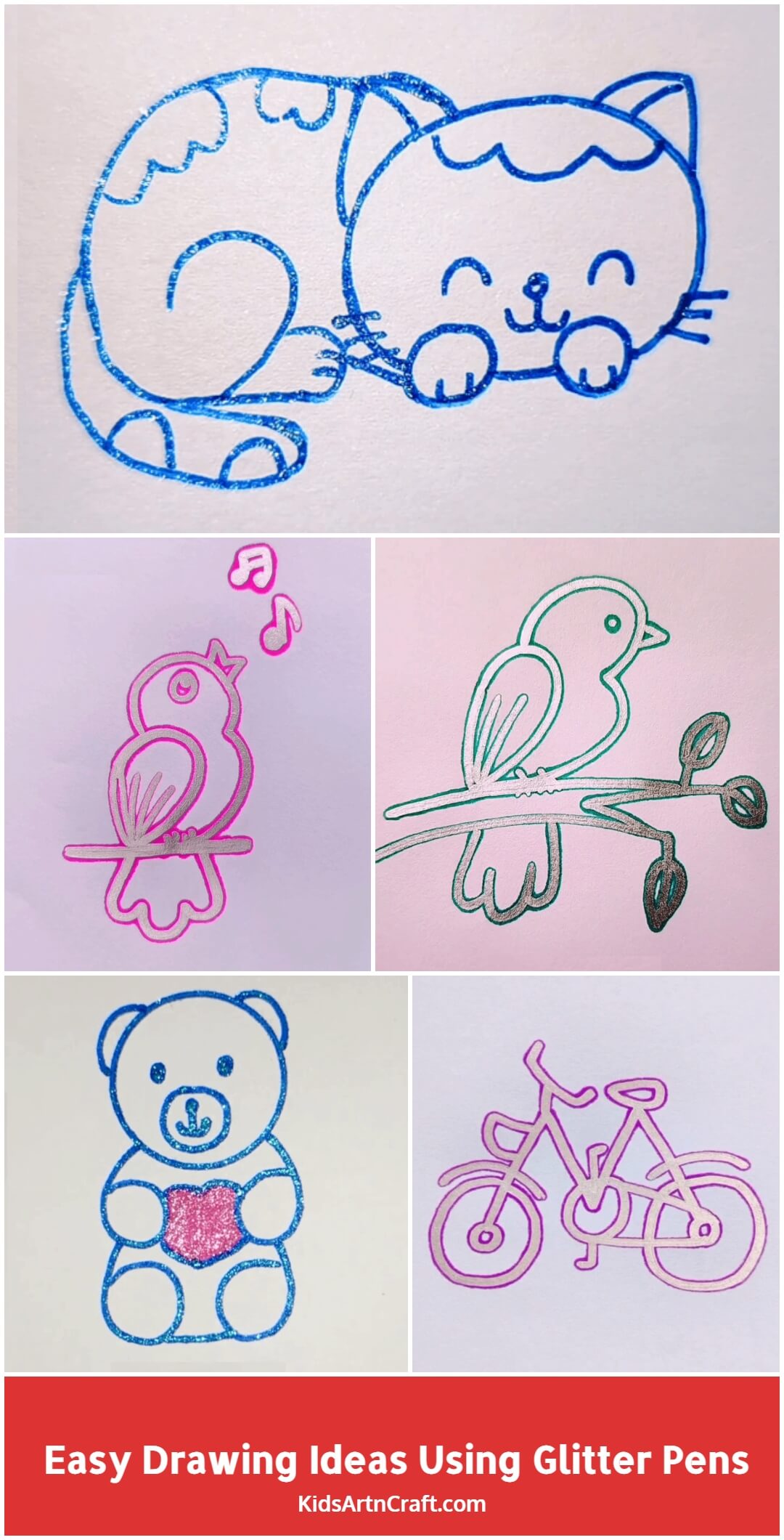 Easy Drawing Ideas Using Glitter Pens 