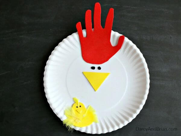 Handprint Chicken Craft With Paper Plate For Kids
