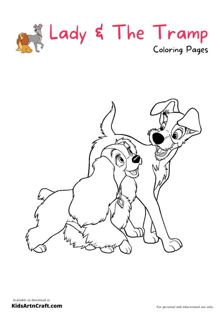 Lady and the Tramp Coloring Pages For Kids – Free Printables