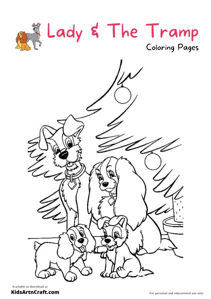Lady and the Tramp Coloring Pages For Kids – Free Printables