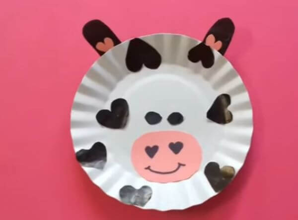 Paper Plate Heart Cow craft For Valentine
