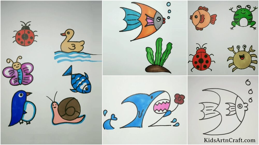 Colorful Sea Animal Drawings for Kids - Kids Art & Craft
