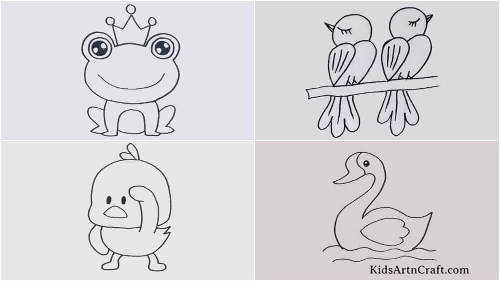Simple Animal & Bird Drawings for Kids - Kids Art & Craft