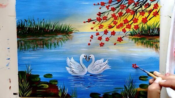 Swan Acrylic Painting For Kids