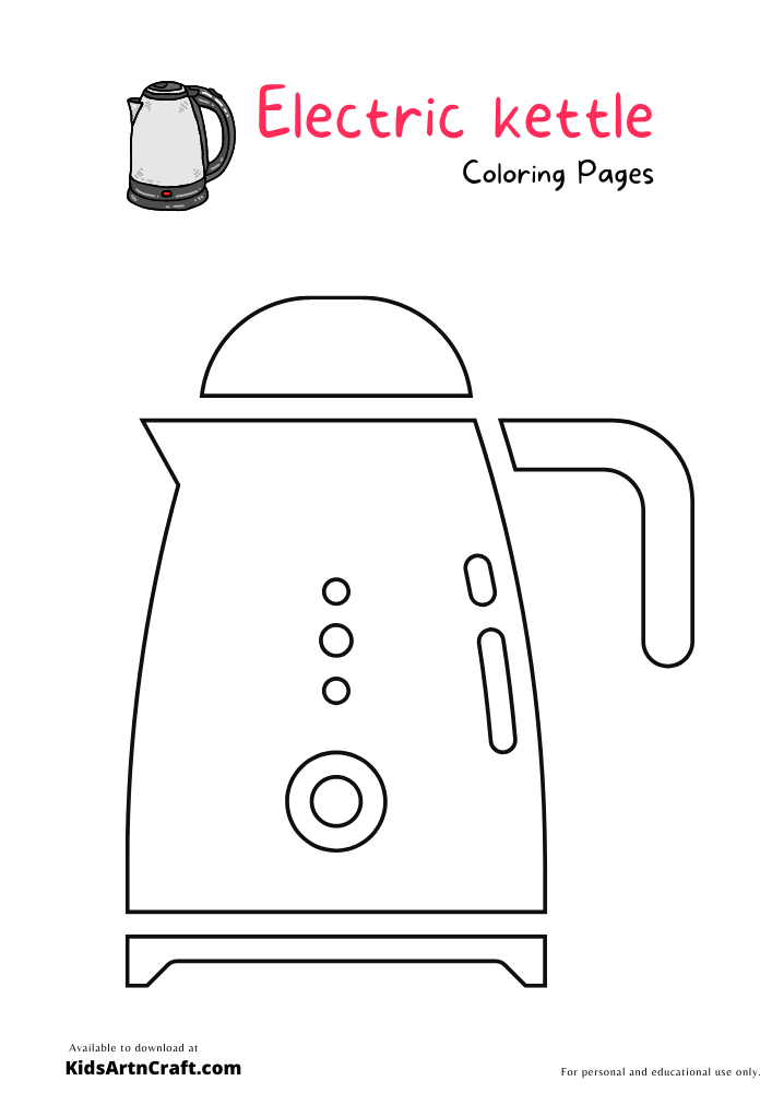 Electric kettle Coloring Pages For Kids-Free Printable