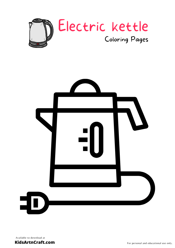 Electric kettle Coloring Pages For Kids-Free Printable