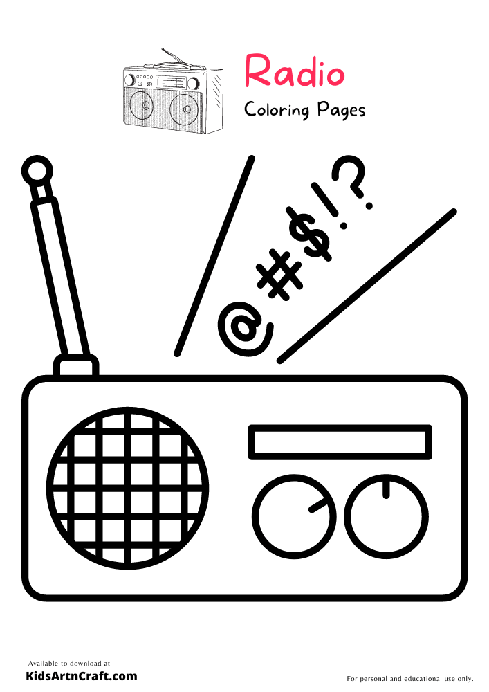 Radio Coloring Pages For Kids-Free Printable