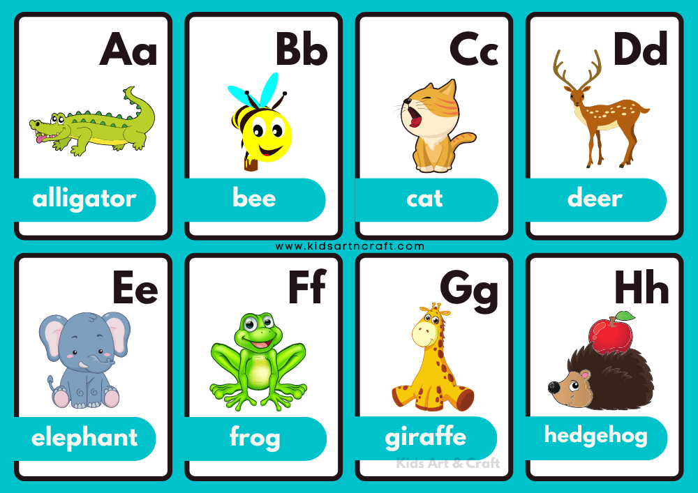 Animal Alphabet Flashcards- Free Printable Worksheet - Kids Art & Craft