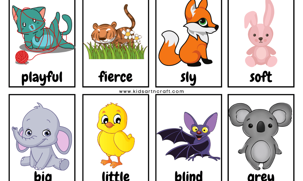 animal-character-flashcards-for-kids-free-printable-kids-art-craft for Free Printable Adjective Flashcards With Pictures Animal Character Flashcards For Kids- Free Printable - Kids Art & Craft for Free Printable Adjective Flashcards With Pictures