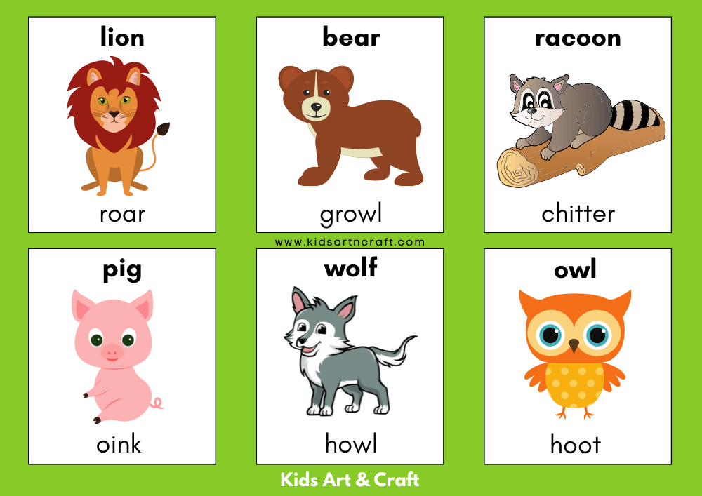 Animal Sounds Flashcards - Download FREE Printable - Kids Art & Craft