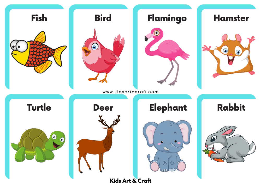 Animals Flashcards For Preschoolers- Free Printable Worksheet - Kids Art &  Craft