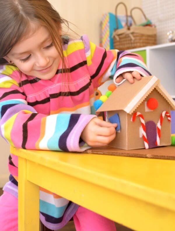 Beautiful Gingerbread Cardboard House Decoration Craft Project For Kids
