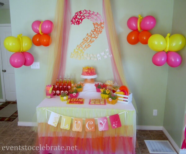 Butterfly Theme Birthday Decoration Idea With Crepe Paper