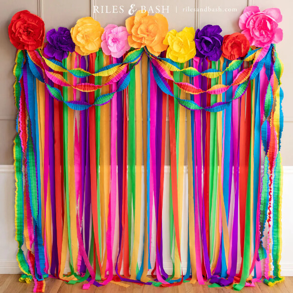 Colorful Crepe Paper Mexican Fiesta Flower Theme Birthday Decoration Idea
