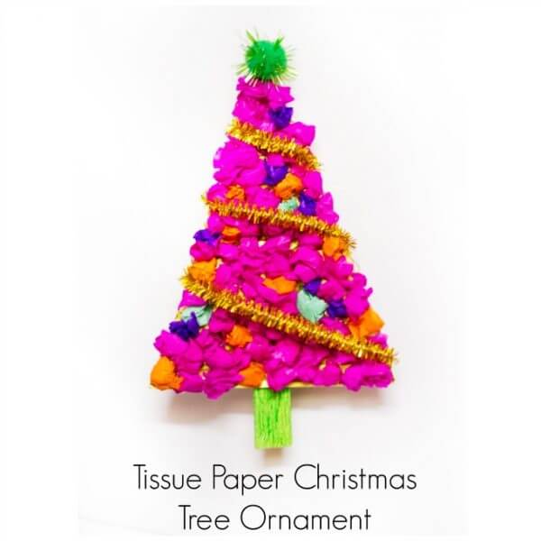 Colorful Tissue Paper Christmas Tree Ornament Craft For Kids