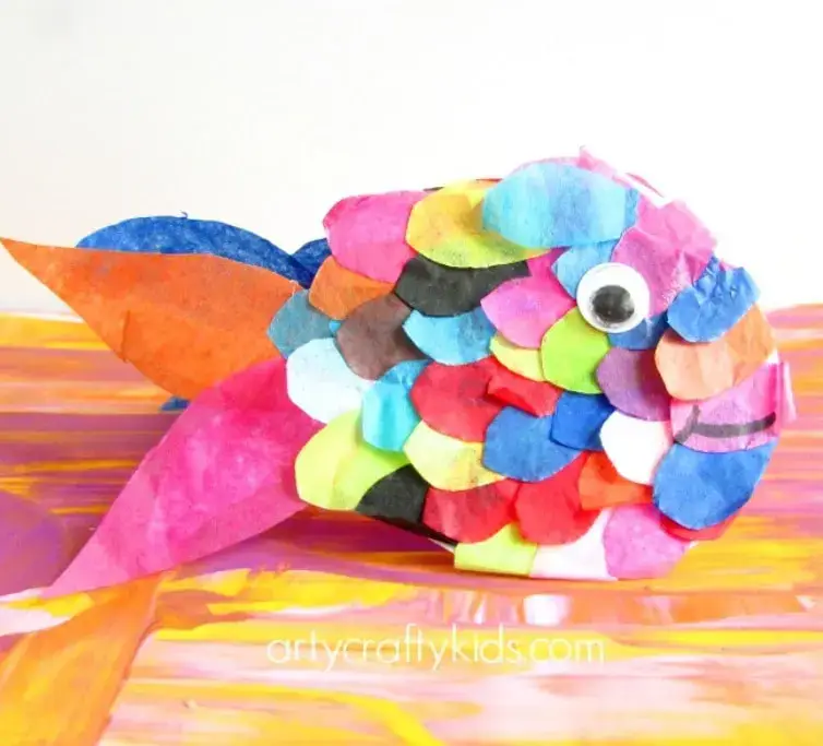 Creative Rainbow Fish Tissue Paper Craft DIY Tissue Paper Craft Ideas
