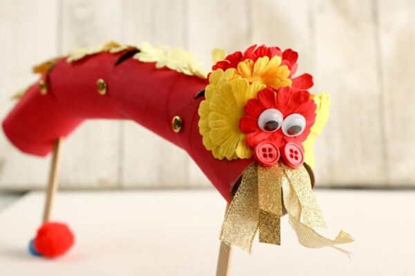 Cute Chinese Dragon Puppet Cardboard Craft For Kids