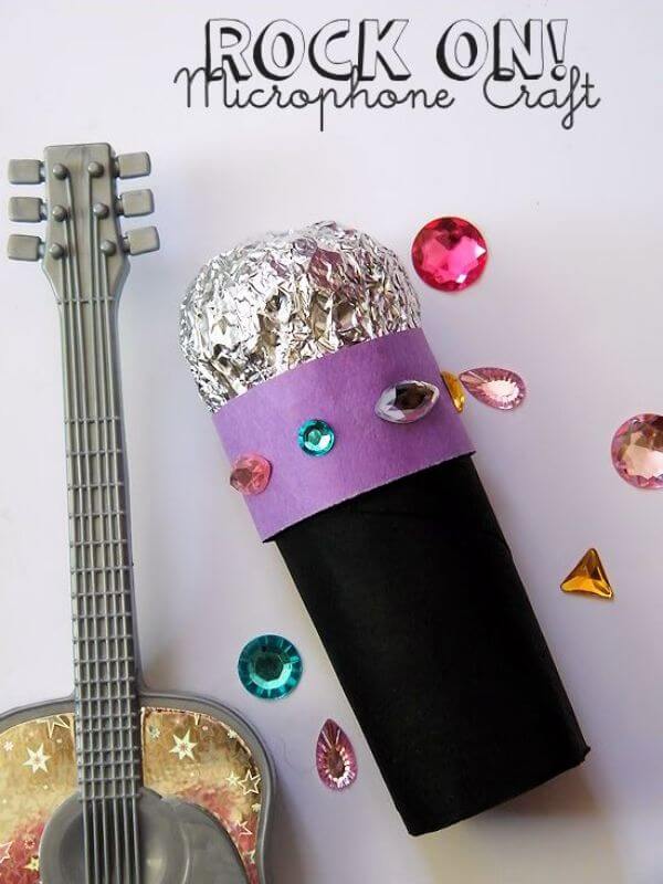 Easy Cardboard Roll Sparkly Microphone Craft Idea For Kids To Play Festival Cardboard Craft
