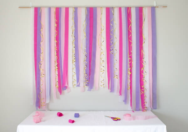 DIY Crepe Paper Backdrop Birthday Decoration Craft With Ribbon