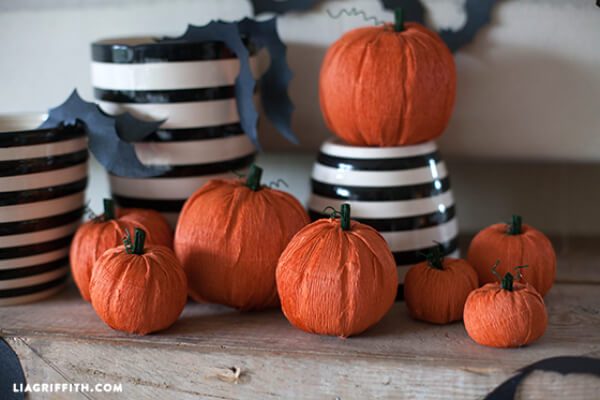 DIY Crepe Paper Pumpkin Decoration Craft For Halloween