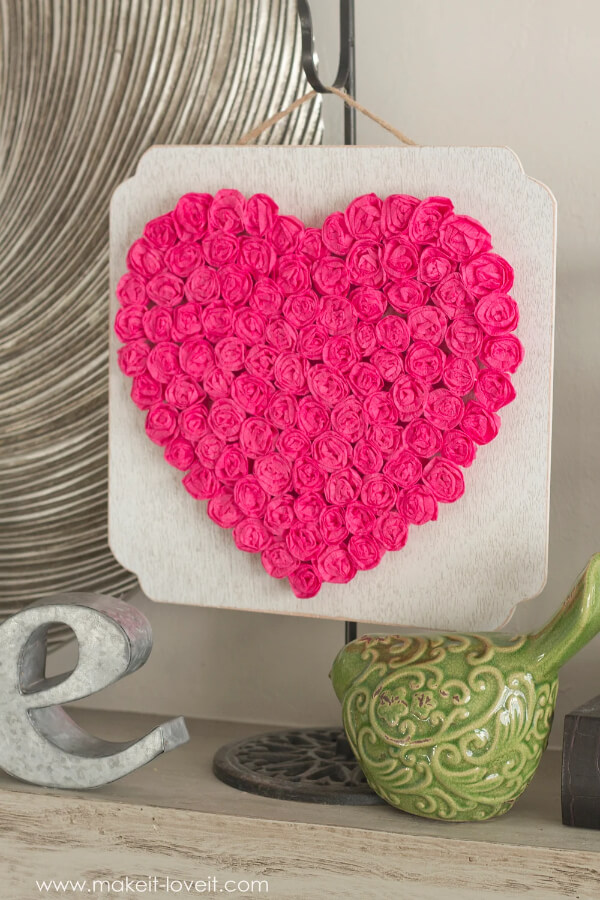 DIY Crepe Paper Rose Flower Decoration Craft In Heart Shape