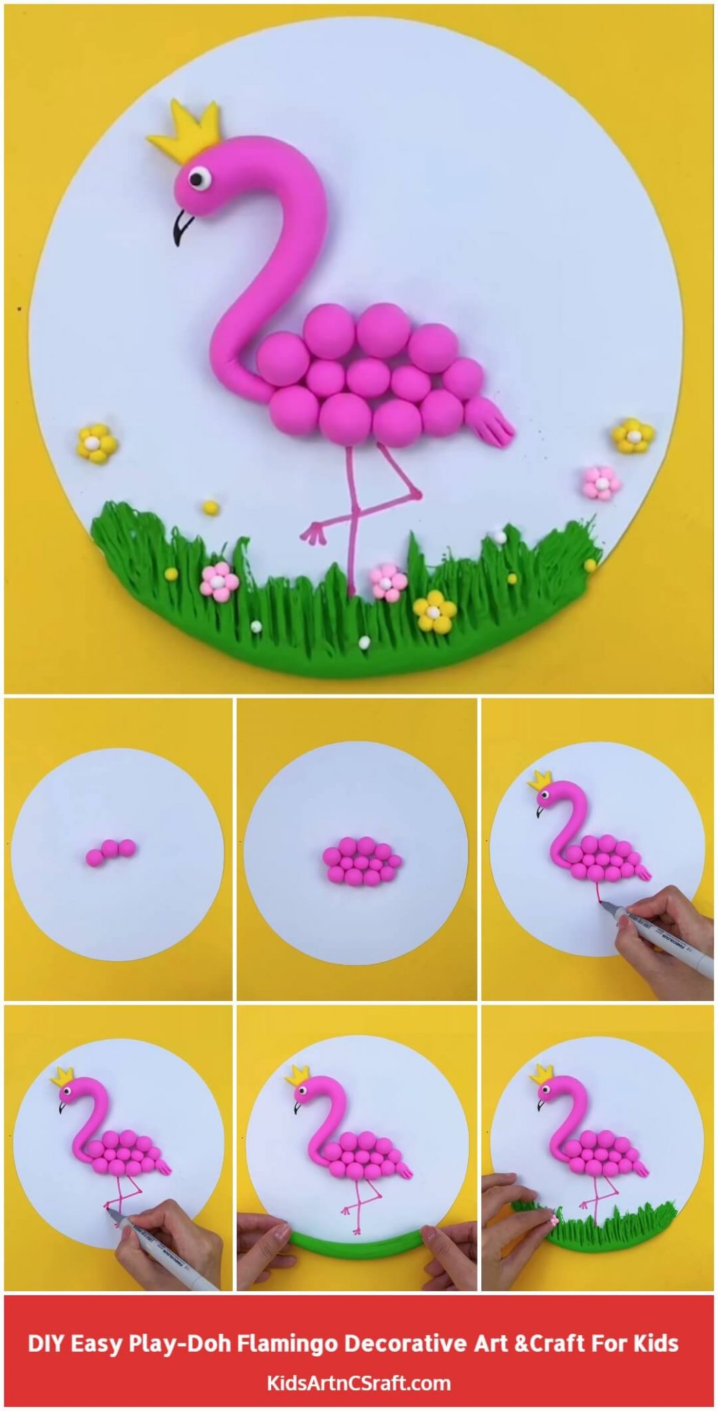 DIY Easy PlayDoh Flamingo Decorative Art and Craft for Kids Step by