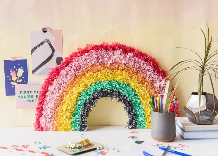 DIY Easy To Make A Tissue Paper Rainbow Craft Idea For Kids