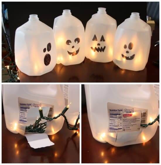 DIY Easy To Make Halloween Milk Jug Ghosts For Toddlers