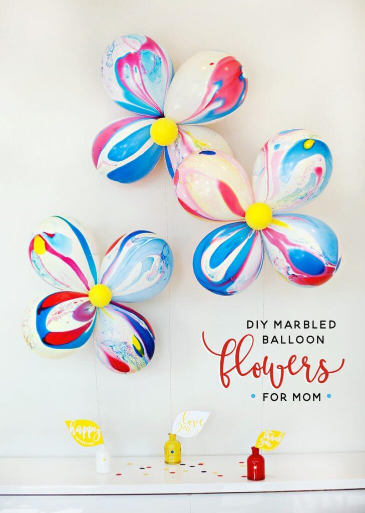 DIY Giant Marble Balloon Flowers for Mom For Kids