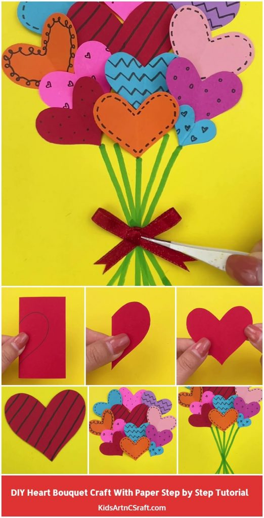 DIY How to Make Paper Heart Bouquet Art and Craft for Kids Step by