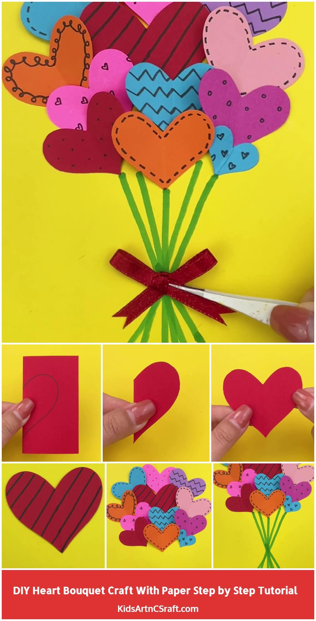 DIY Heart Bouquet With Paper Art & Craft Step by Step Tutorial