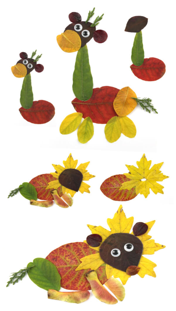 Leaf Animal Art and Craft Ideas DIY Leaf Collage Animal Craft Step By Step