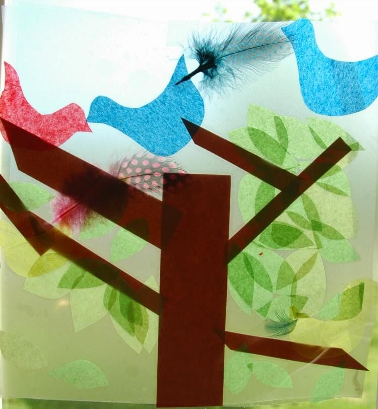 DIY Little Bird Suncatcher Craft For Kindergarten DIY Tissue Paper Craft Ideas