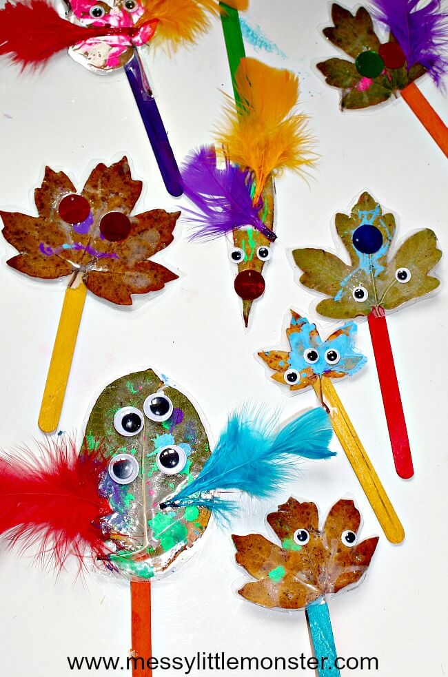 Leaf Art & Craft Idea For Decoration DIY Monster leaf Puppet Craft For 2nd Grade