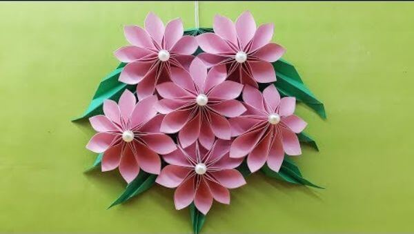 DIY Origami Paper Flower Wall Hanging Craft Idea