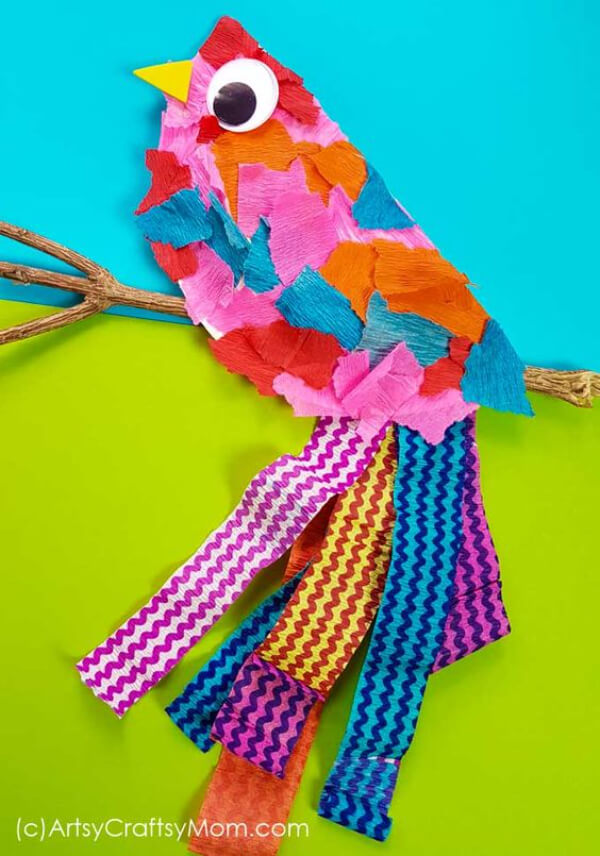 DIY Paper Plate Bird Craft With Crepe Paper