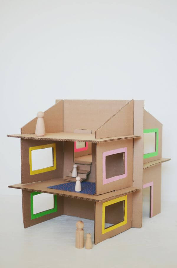 Recycled Doll House From Cardboard For Toddlers Cardboard House Crafts