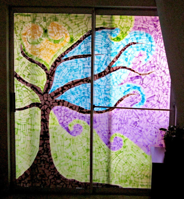 DIY Simple To Make A Tissue Paper Stained Glass Tree For Kids