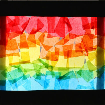 DIY Stained Glass Rainbow Collage From Construction Paper