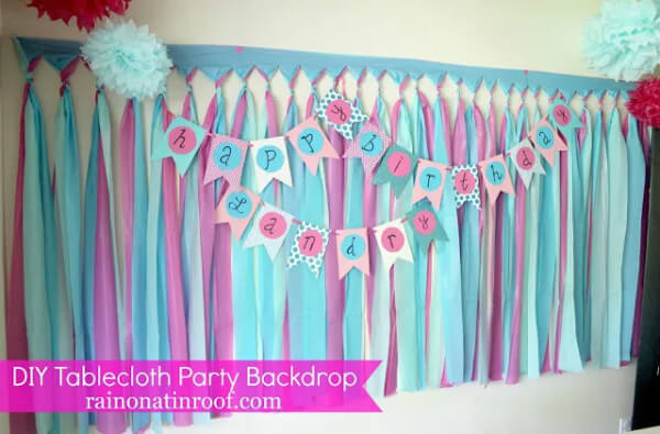 DIY Tablecloth Party Backdrop Decoration Craft With Crepe Paper