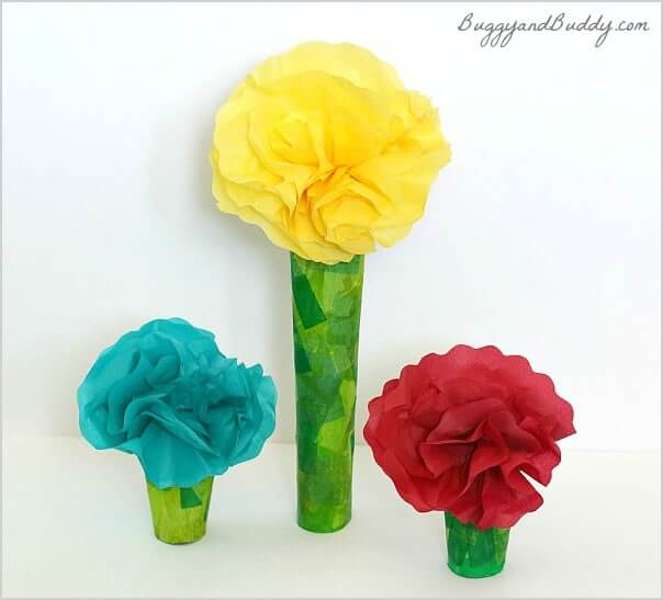 DIY Tissue Paper and Cardboard Tube Flower Craft DIY Tissue Paper Craft IDEAS