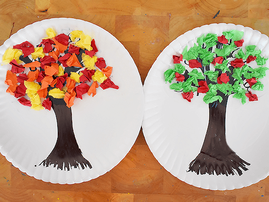 DIY Tissue Paper Fall Trees Craft For Preschoolers