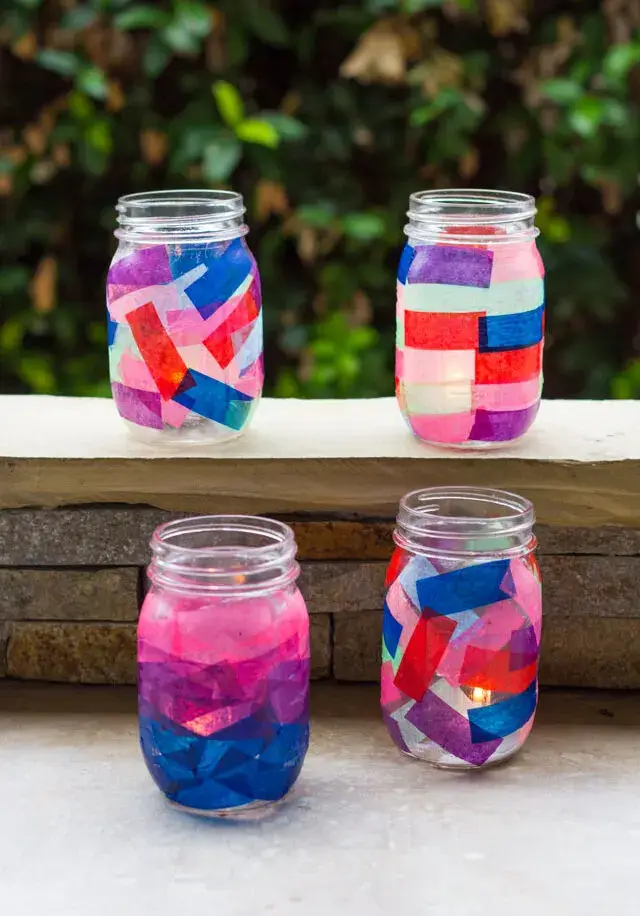 DIY Tissue Paper Mason Jar Lanterns For Toddlers DIY Tissue Paper Craft Ideas