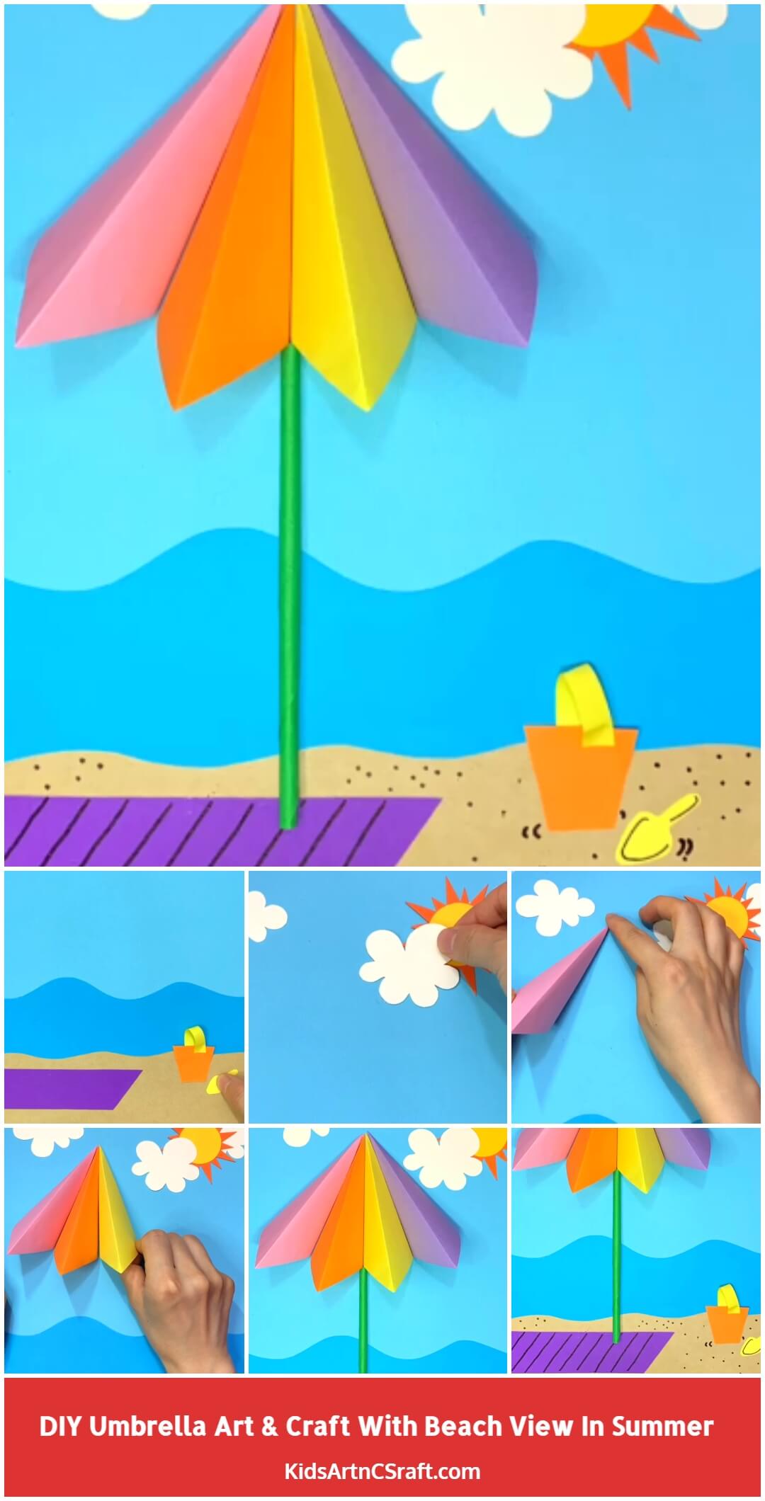 DIY Umbrella Art and Craft with Beach View in Summer for Kids Step by Step Tutorial
