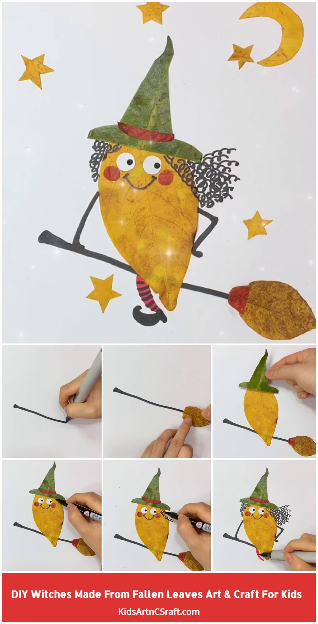  DIY Witches Made from Fallen Leaves Art and Craft for Kids- Step by Step Tutorial