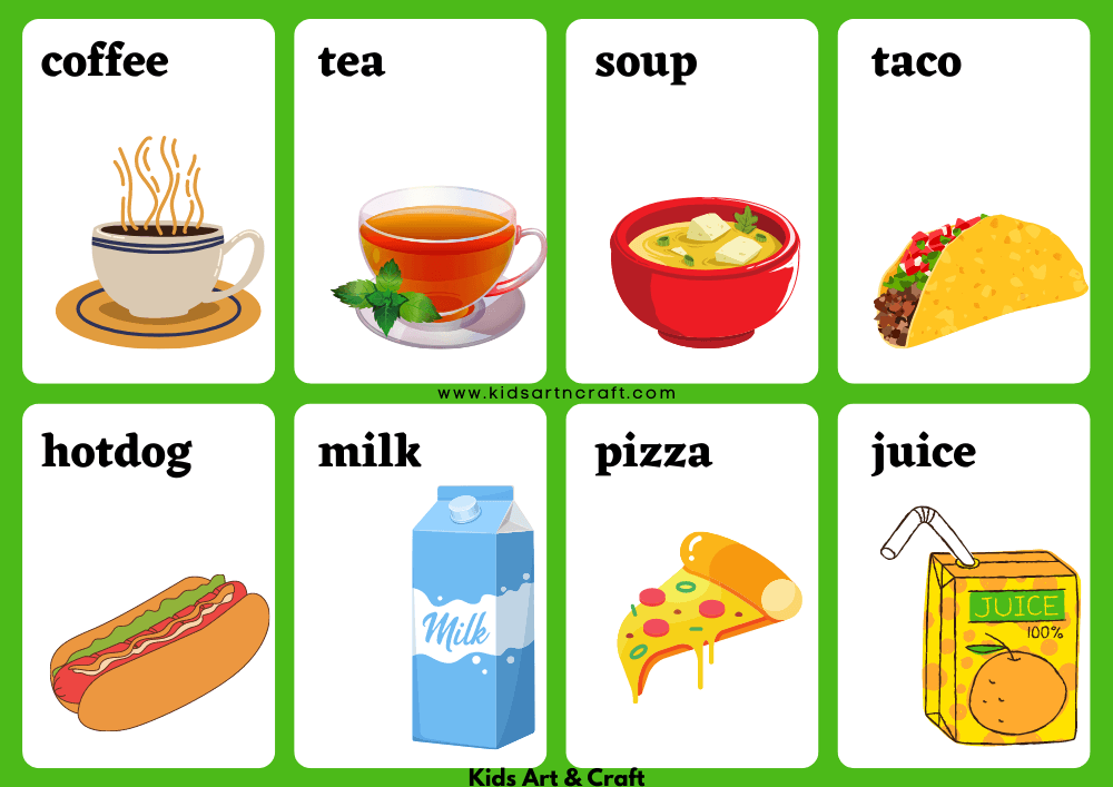 Drink And Food Flashcards For Toddlers
