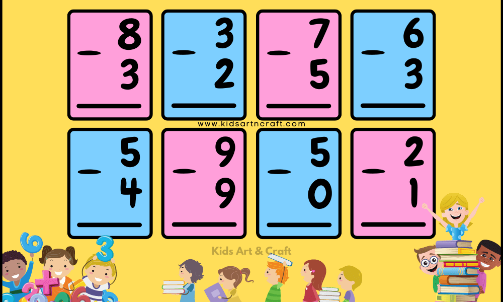 Easy Subtraction Flashcards for Kids – Free Printables - Kids Art & Craft