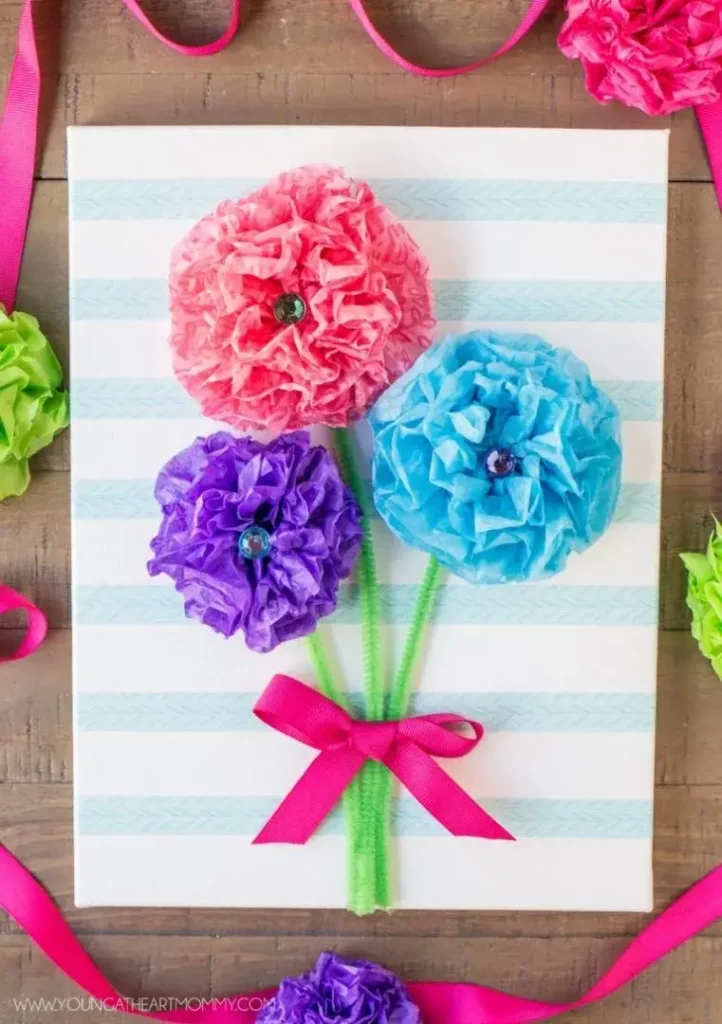 Easy Tissue Flower Bouquet Canvas For Kids
