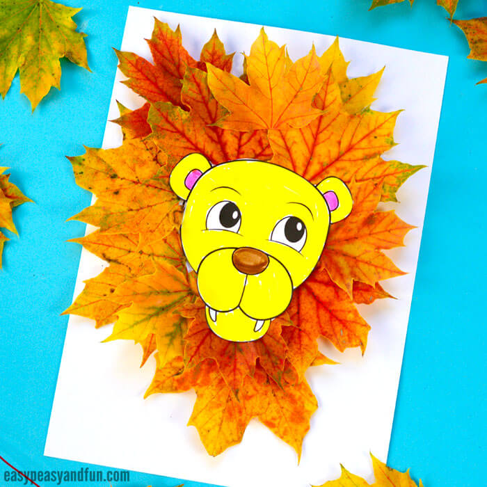 Leaf Animal Art and Craft Ideas Fantastic Lion Leaf Craft With Printable Template