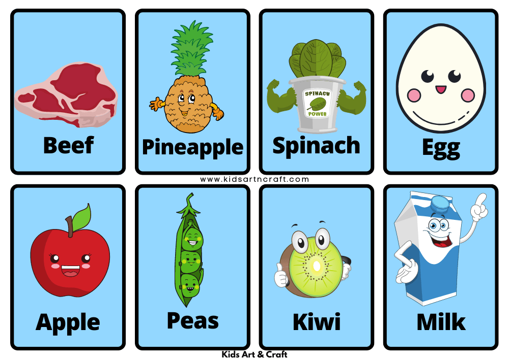  Food Groups Flashcards for Kids